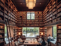 ライブラリーのある宿のロビー